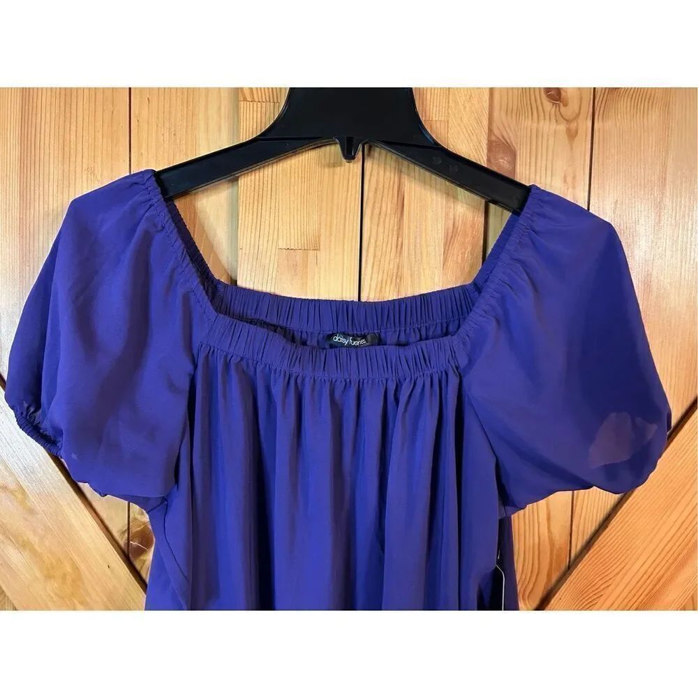 Daisy Fuentes Shift Dress Women's Size L Royal Purple Chiffon Elastic Neck nwt ( - Picture 3 of 6